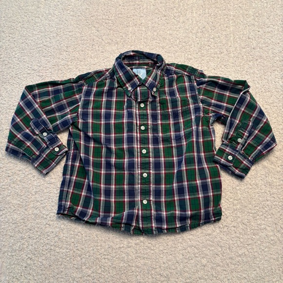 J Khaki Shirt Boys 4T Green Plaid Long Sleeve 100% Cotton Logo Button Down - Picture 1 of 5